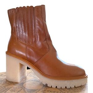 Free People Tan Leather James Chelsea Platform Heeled Boots Size 41 (US 10-10.5)
